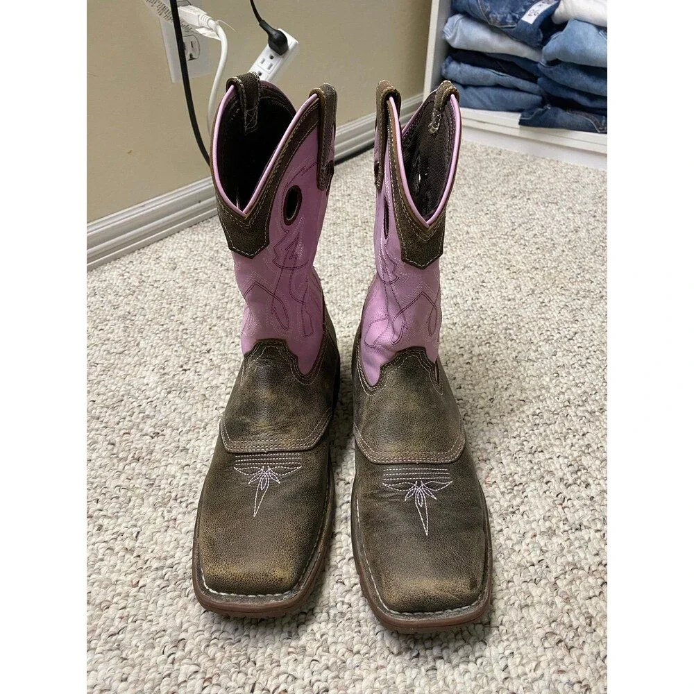 Rocky Big Girls Legacy 32 Waterproof Western Boot-Broad Square Toe Brown/Pink
